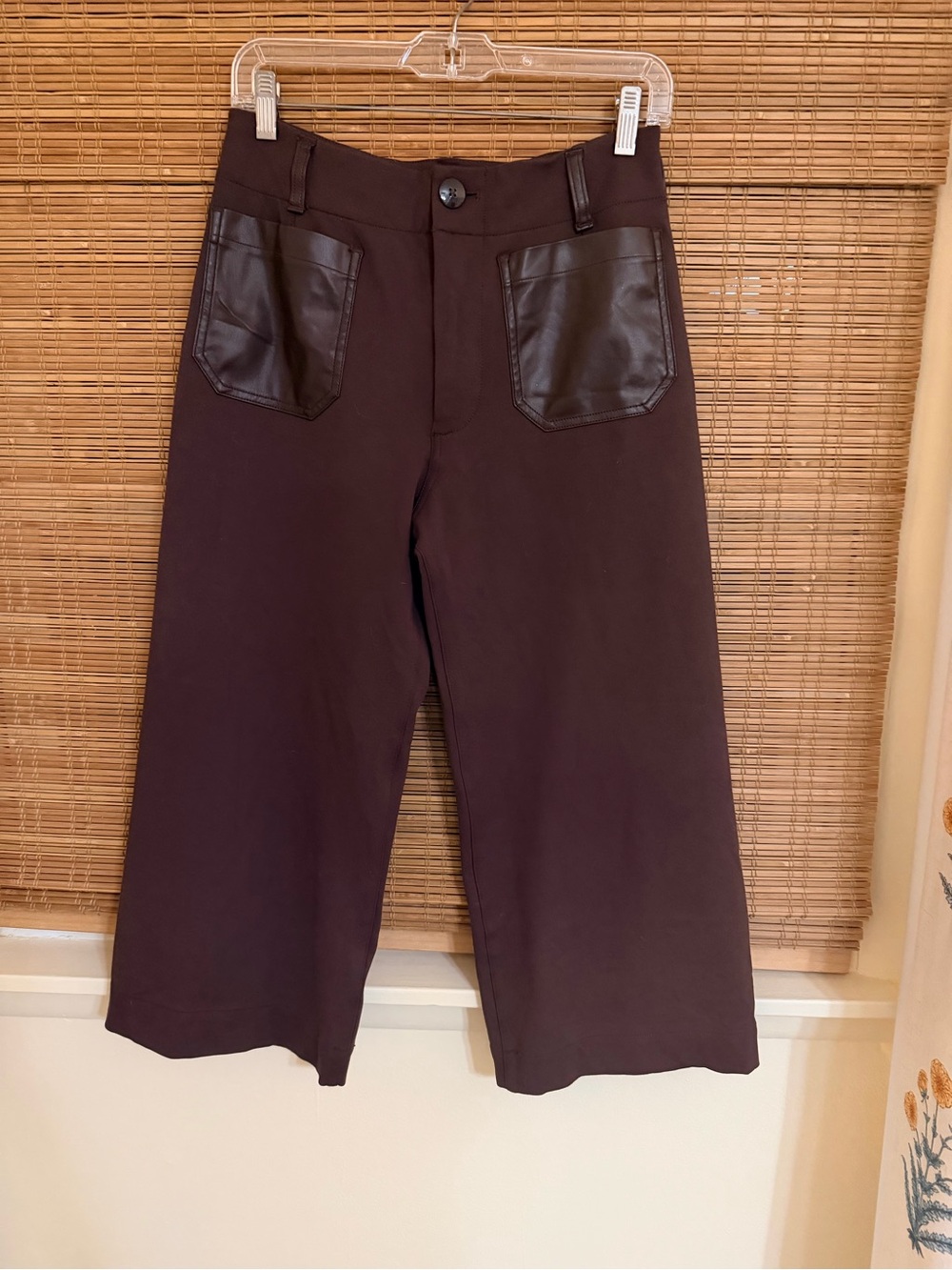 Maeve Colette Cropped Wide-Leg Pants with Faux Leather Pockets